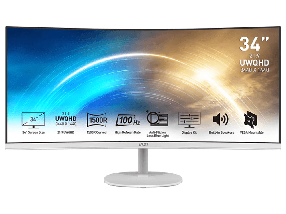 MSI PRO MP341CQ 34" Ultra-wide QHD VA 100Hz 3K Curved Business Monitor - Image 2